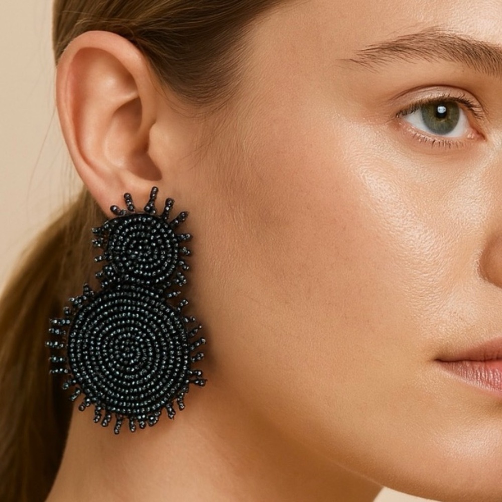 Luxury Black Beaded Elegant Statement Earrings Modern Design Southern Bell